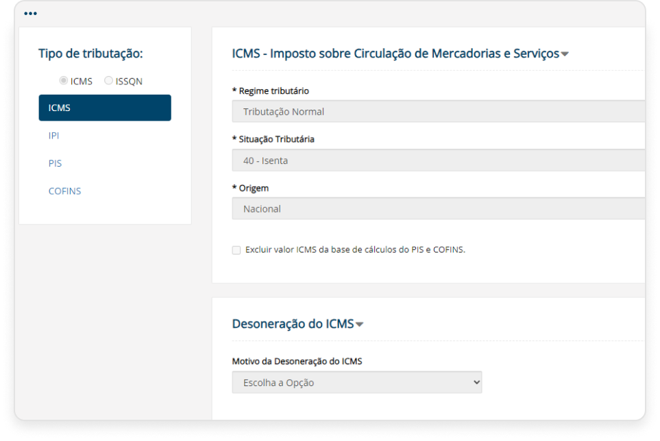Configuração de impostos no sistema da SafeWeb