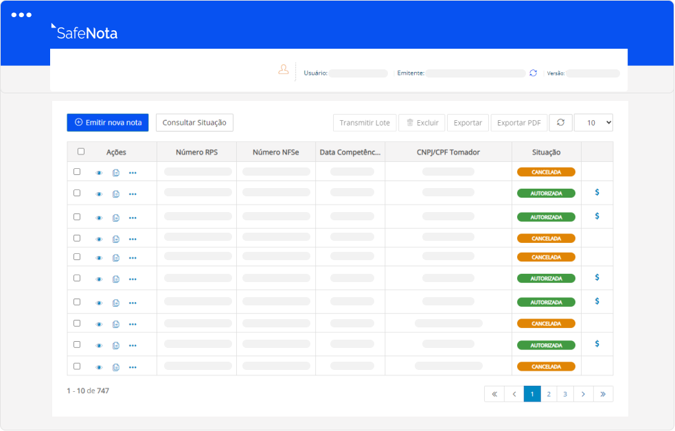 Tabela de Notas Fiscais Eletrônicas